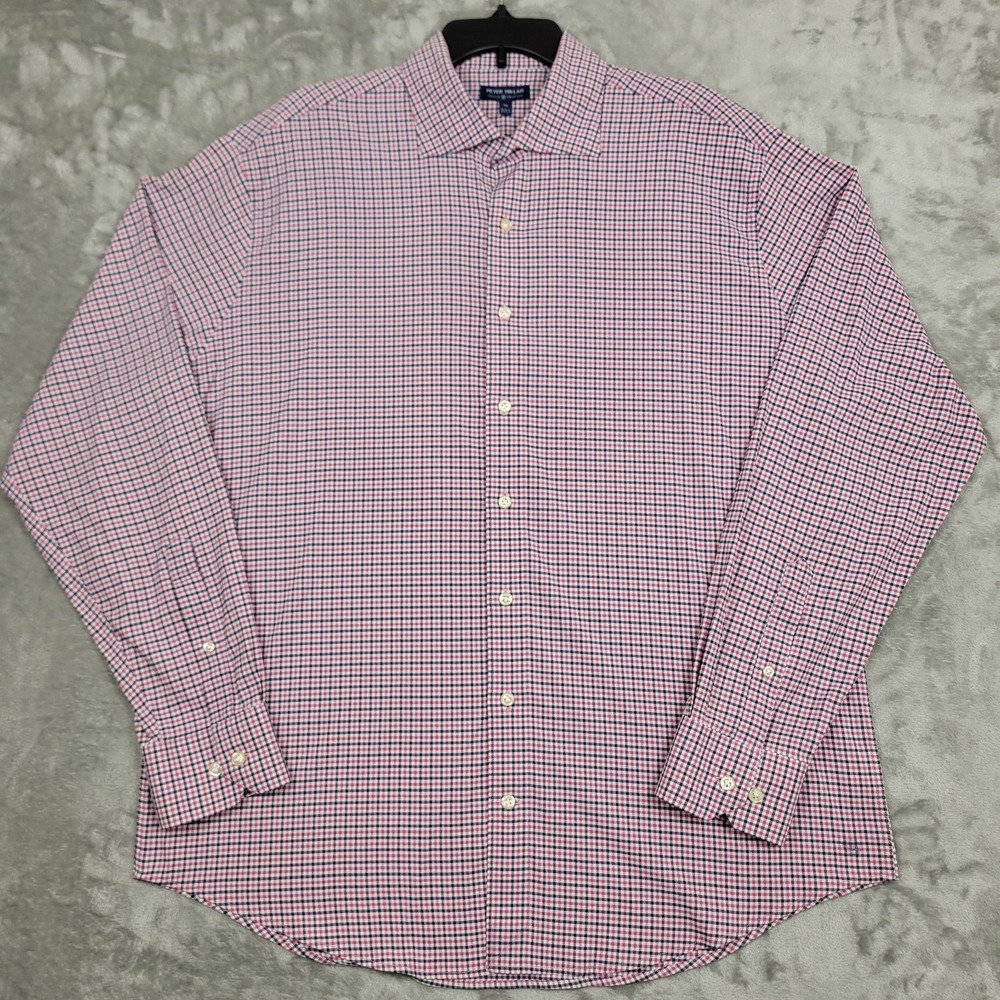 Peter Millar Crown Crafted Men's XL Red Check Performance Long Sleeve Shirt